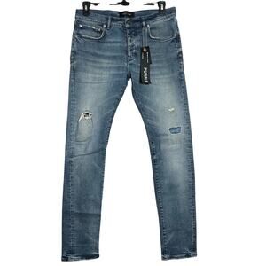 NEW PURPLE Limited Edition Slim Distress Jeans SIZE 34 x 32 Blue Denim ITALY NWT